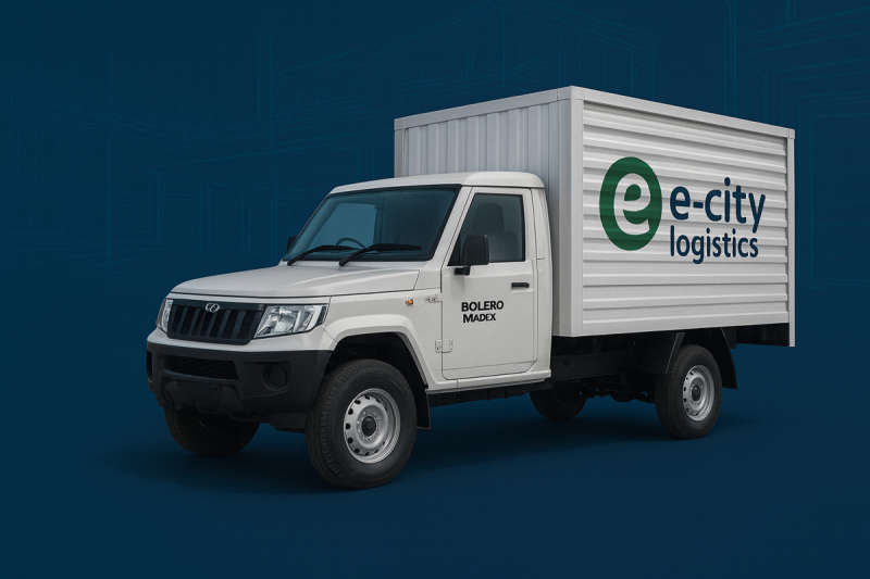 Bolero pickup 2.0 with branded E-City Logistics container rear